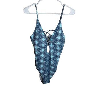Cupshe One Piece Swim Suit Women's XL Blue Bathing Suit Keyhole NWT